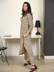 Work Chic. Hand Block Printed Bagru Loose Fit Kurta Set - Beige Florets (2 pc set)