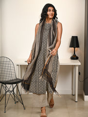Work Chic. Hand Block Printed Bagru Kurta Set - Stripes & Florets (3 pc set)