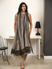 Work Chic. Hand Block Printed Bagru Kurta Set - Stripes & Florets (3 pc set)