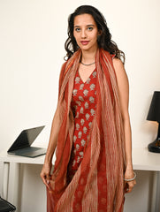 Work Chic. Hand Block Printed Bagru Kurta Set - Florets & Stripes (3 pc set)