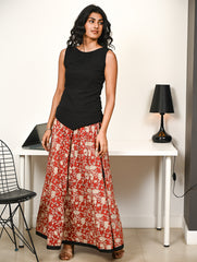 Work Chic. Bagru Flared Skirt & Kala Cotton Top Set - Red & Black Floral (3 pc set)