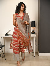 Work Chic. Hand Block Printed Bagru Kurta Set - Stripes & Reds (3 pc set)