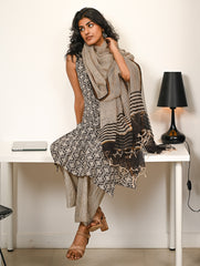 Work Chic. Hand Block Printed Bagru Kurta Set - Ornate Stripes (3 pc set)