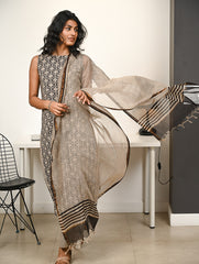 Work Chic. Hand Block Printed Bagru Kurta Set - Ornate Stripes (3 pc set)