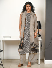 Work Chic. Hand Block Printed Bagru Kurta Set - Ornate Stripes (3 pc set)