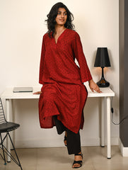 Work Chic. Exclusive Bagh Hand Block Printed Loose Fit Kurta Set - Red Motifs (2 pc set)