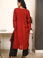 Work Chic. Exclusive Bagh Hand Block Printed Loose Fit Kurta Set - Red Motifs (2 pc set)