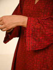 Work Chic. Exclusive Bagh Hand Block Printed Loose Fit Kurta Set - Red Motifs (2 pc set)