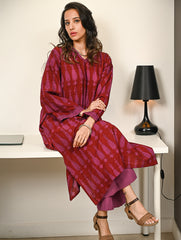 Work Chic. Exclusive Bagh Hand Block Printed Phiran Kurta Set - Maroon & Mauve Paisley (2 pc set)