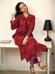 Work Chic. Exclusive Bagh Hand Block Printed Phiran Kurta Set - Maroon & Mauve Paisley (2 pc set)