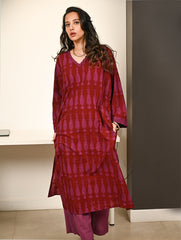 Work Chic. Exclusive Bagh Hand Block Printed Phiran Kurta Set - Maroon & Mauve Paisley (2 pc set)
