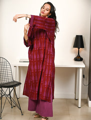 Work Chic. Exclusive Bagh Hand Block Printed Phiran Kurta Set - Maroon & Mauve Paisley (2 pc set)