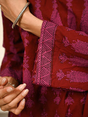 Work Chic. Exclusive Bagh Hand Block Printed Phiran Kurta Set - Maroon & Mauve Paisley (2 pc set)