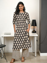 Work Chic. Hand Block Printed Bagru Kurta Set - Black Paisley (2 pc set)