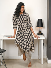 Work Chic. Hand Block Printed Bagru Kurta Set - Black Paisley (2 pc set)