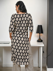 Work Chic. Hand Block Printed Bagru Kurta Set - Black Paisley (2 pc set)