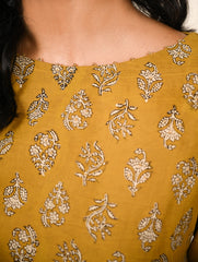 Work Chic. Hand Block Printed Bagru Kurta Set - Mustard Florets (2 pc set)