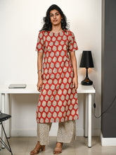 Work Chic. Hand Block Printed Bagru Kurta Set - Red Paisley (2 pc set)