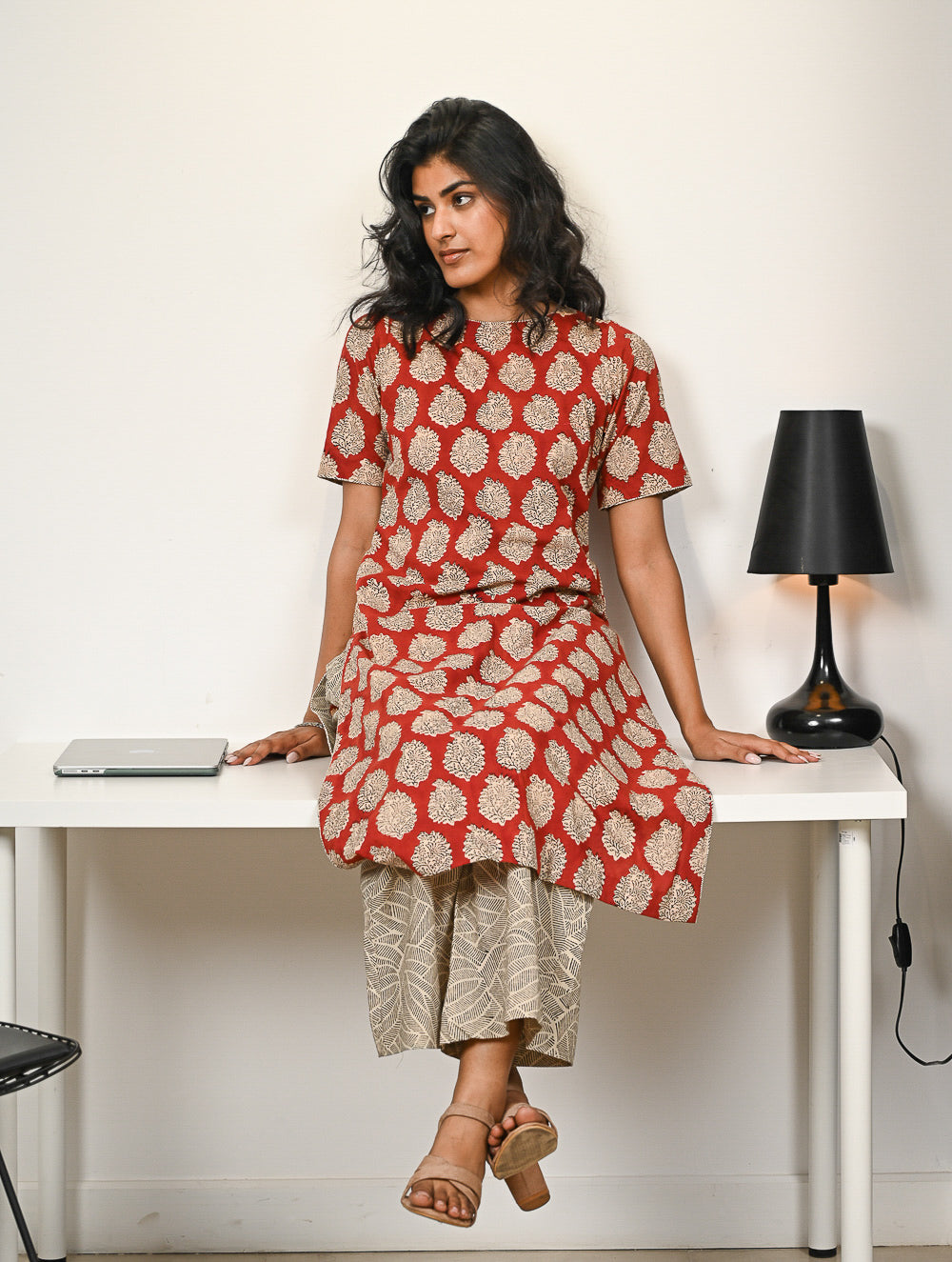Work Chic. Hand Block Printed Bagru Kurta Set - Red Paisley (2 pc set)
