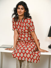 Work Chic. Hand Block Printed Bagru Kurta Set - Red Paisley (2 pc set)