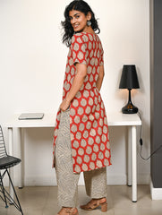 Work Chic. Hand Block Printed Bagru Kurta Set - Red Paisley (2 pc set)