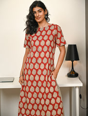 Work Chic. Hand Block Printed Bagru Kurta Set - Red Paisley (2 pc set)