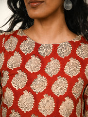 Work Chic. Hand Block Printed Bagru Kurta Set - Red Paisley (2 pc set)