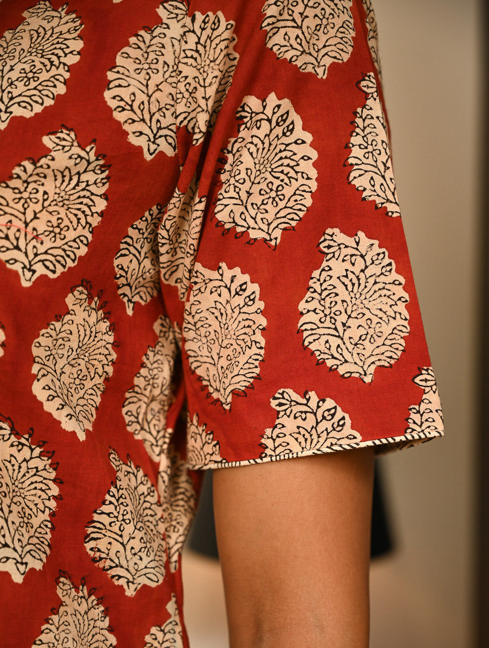 Work Chic. Hand Block Printed Bagru Kurta Set - Red Paisley (2 pc set)