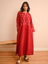 Cool Casuals. Handwoven Kashida Pattu Kaftan Dress - Wine Tales