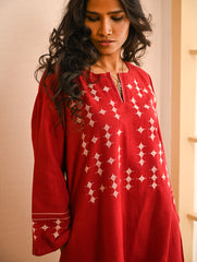 Cool Casuals. Handwoven Kashida Pattu Kaftan Dress - Wine Tales