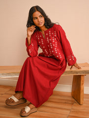 Cool Casuals. Handwoven Kashida Pattu Kaftan Dress - Wine Tales