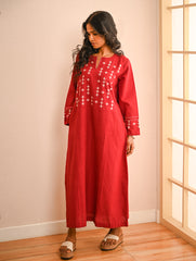 Cool Casuals. Handwoven Kashida Pattu Kaftan Dress - Wine Tales