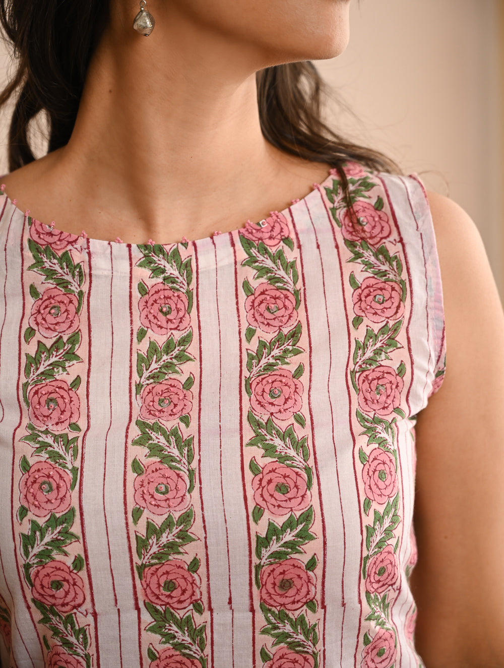 Work Chic. Soft Sanganer Block Printed Wrap Set - Rose Panels (Set of 2)