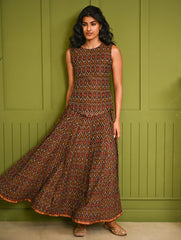 Ethnic Summers. Handwoven Ikat Flared Skirt Set - Brown Aztec (Set of 2)