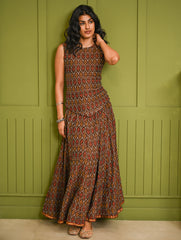 Ethnic Summers. Handwoven Ikat Flared Skirt Set - Brown Aztec (Set of 2)