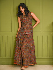 Ethnic Summers. Handwoven Ikat Flared Skirt Set - Brown Aztec (Set of 2)