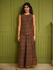 Ethnic Summers. Handwoven Ikat Flared Skirt Set - Brown Aztec (Set of 2)