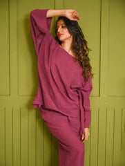Cool Casuals. Hand Woven Kala Cotton Loose Fit Pants Set - Plum Vibes (Set of 2)