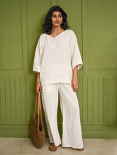 Cool Casuals. Hand Woven Kala Cotton Loose Fit Pants Set - Cream Vibes (Set of 2)