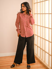 Work Chic. Bagru Block Printed Shirt & Kala Cotton Pants Set - Red Statement (Set of 2)