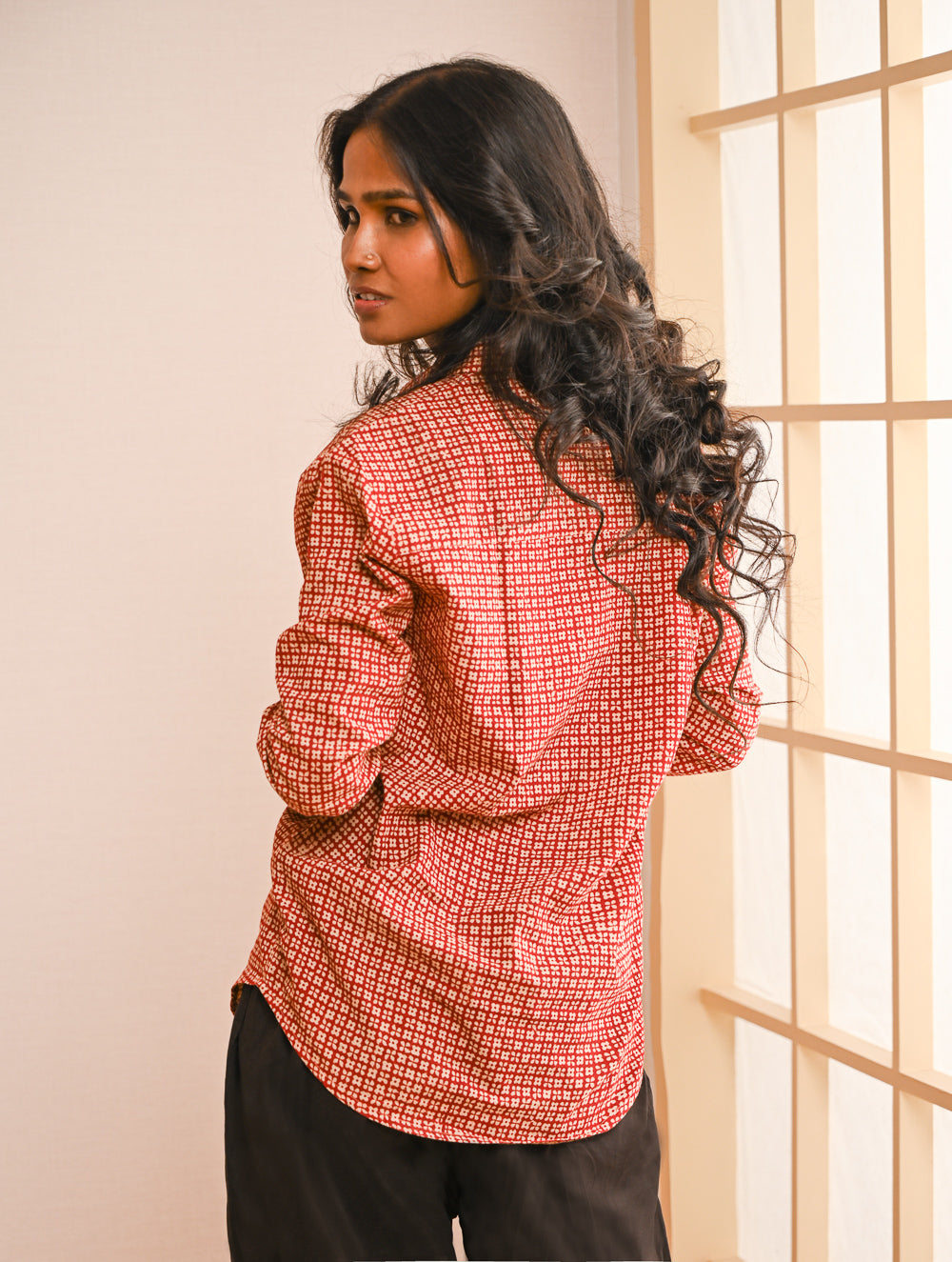 Work Chic. Bagru Block Printed Shirt & Kala Cotton Pants Set - Red Statement (Set of 2)