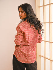 Work Chic. Bagru Block Printed Shirt & Kala Cotton Pants Set - Red Statement (Set of 2)