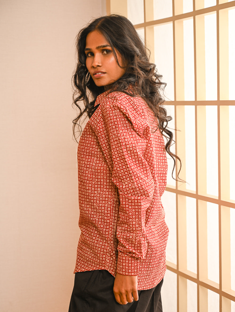 Work Chic. Bagru Block Printed Shirt & Kala Cotton Pants Set - Red Statement (Set of 2)