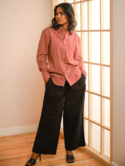 Work Chic. Bagru Block Printed Shirt & Kala Cotton Pants Set - Red Statement (Set of 2)