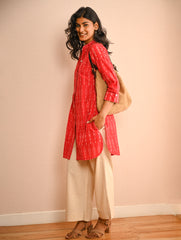 Work Chic. Handwoven Ikat Shirt & Kala Cotton Palazzo Set - Fire & Ice (Set of 2)