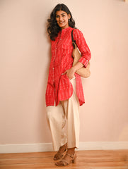 Work Chic. Handwoven Ikat Shirt & Kala Cotton Palazzo Set - Fire & Ice (Set of 2)