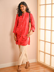 Work Chic. Handwoven Ikat Shirt & Kala Cotton Palazzo Set - Fire & Ice (Set of 2)