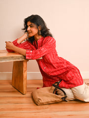 Work Chic. Handwoven Ikat Shirt & Kala Cotton Palazzo Set - Fire & Ice (Set of 2)