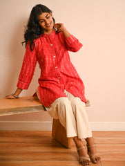 Work Chic. Handwoven Ikat Shirt & Kala Cotton Palazzo Set - Fire & Ice (Set of 2)