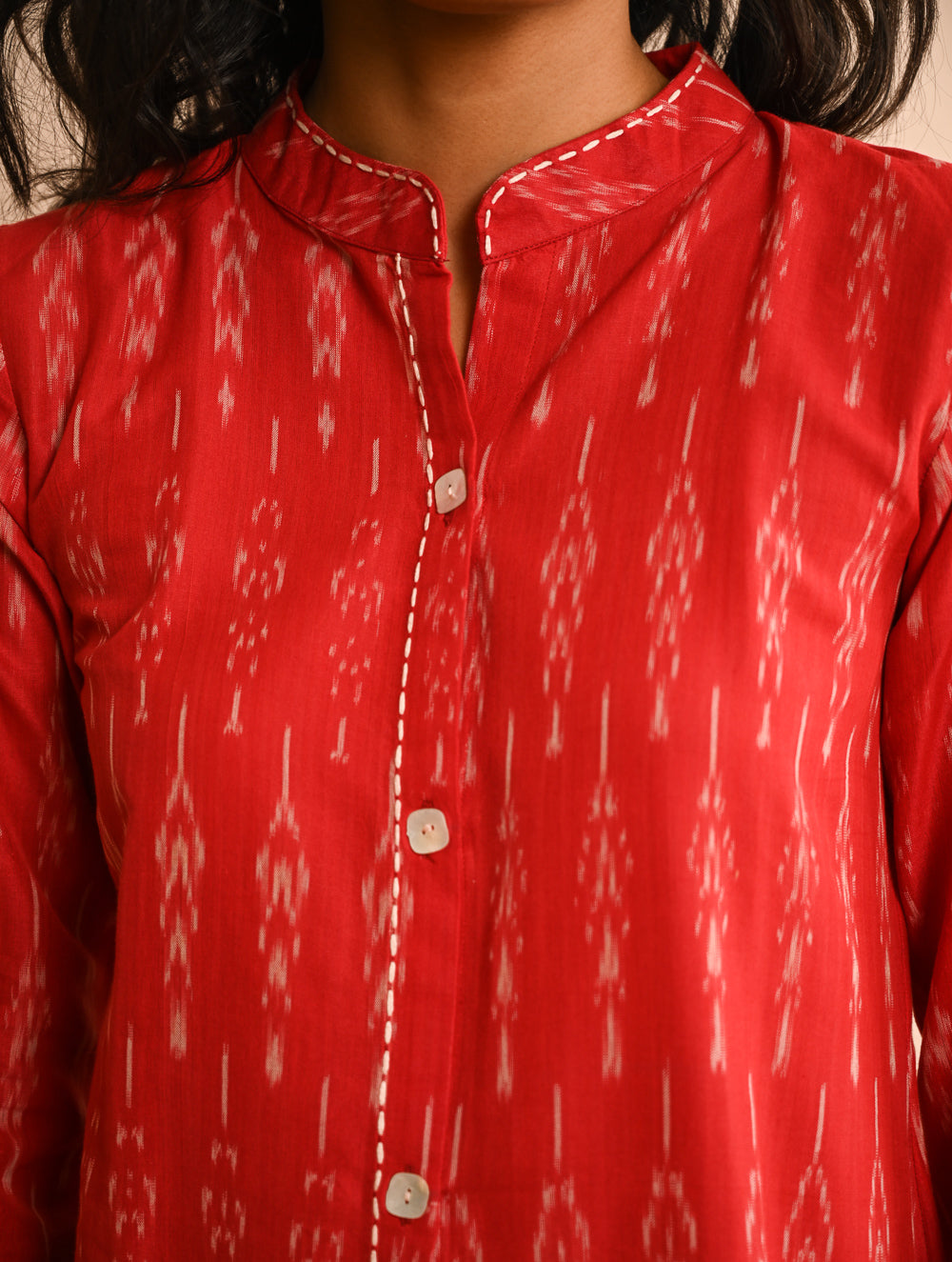 Work Chic. Handwoven Ikat Shirt & Kala Cotton Palazzo Set - Fire & Ice (Set of 2)
